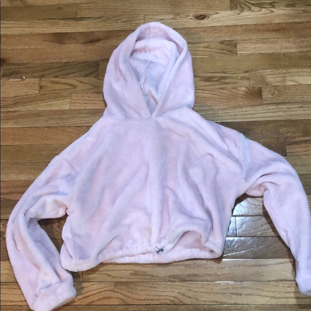 Fluffy crop top pullover hoodie